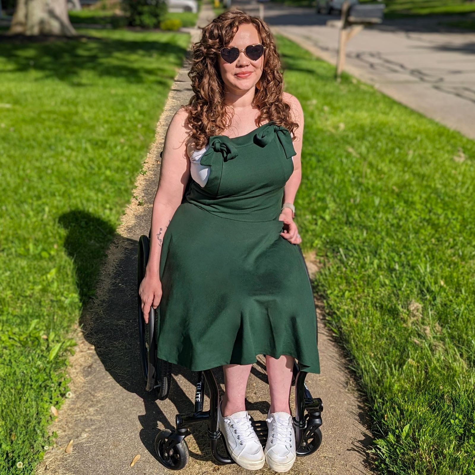 Bottle green top pinafore dress