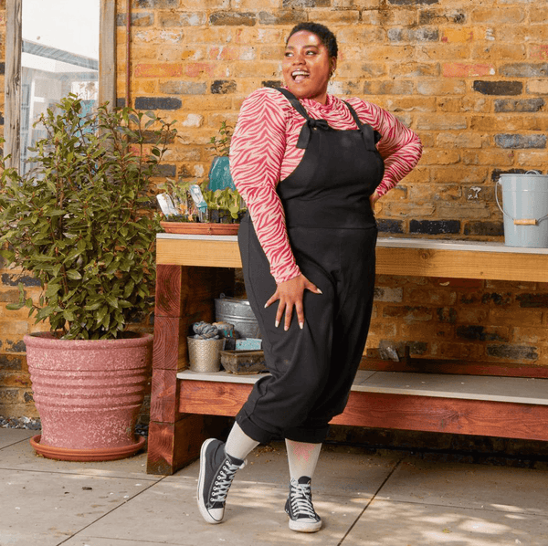 Black wide leg dungarees discount