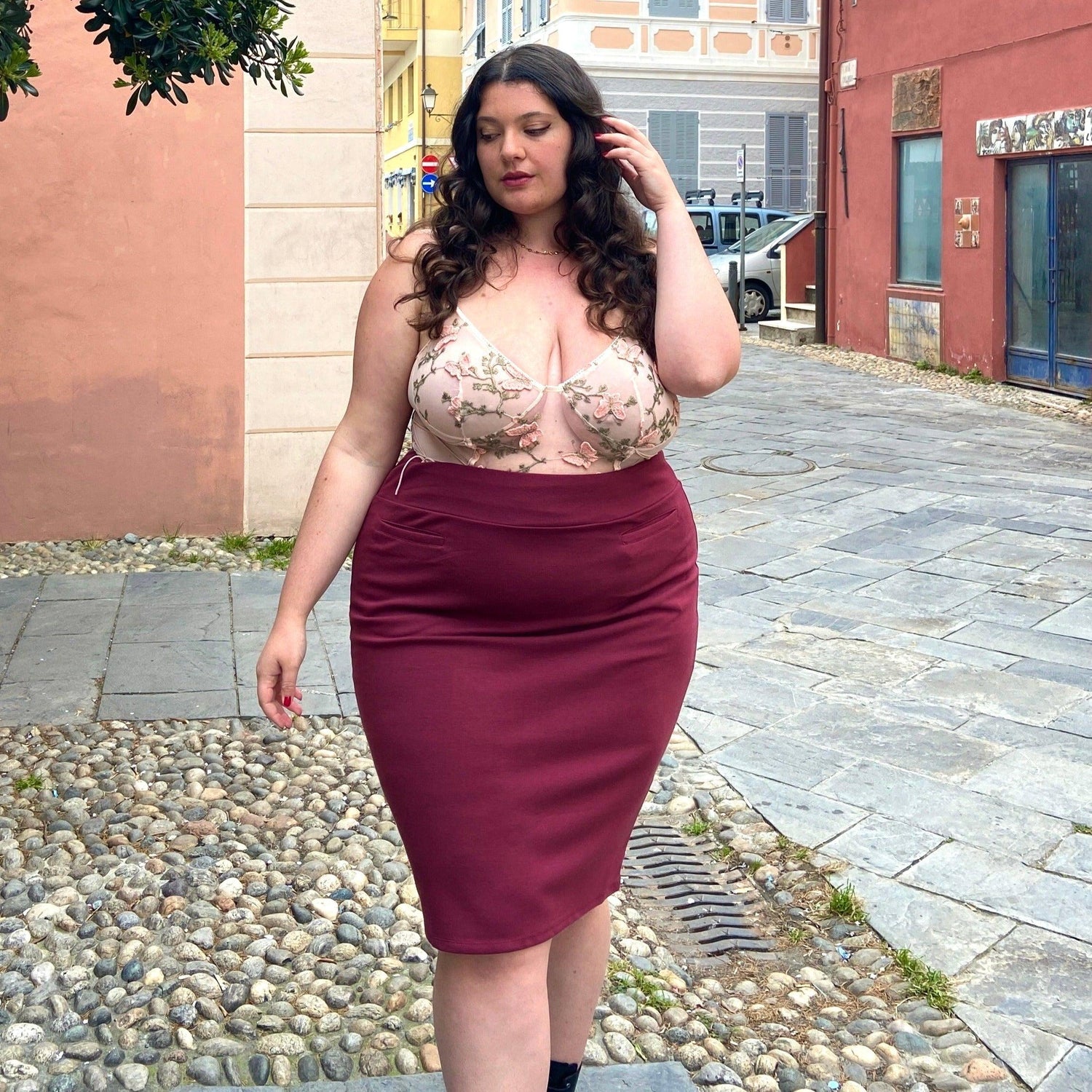 Pencil Skirt - Oh my! - Burgundy - Snag Canada