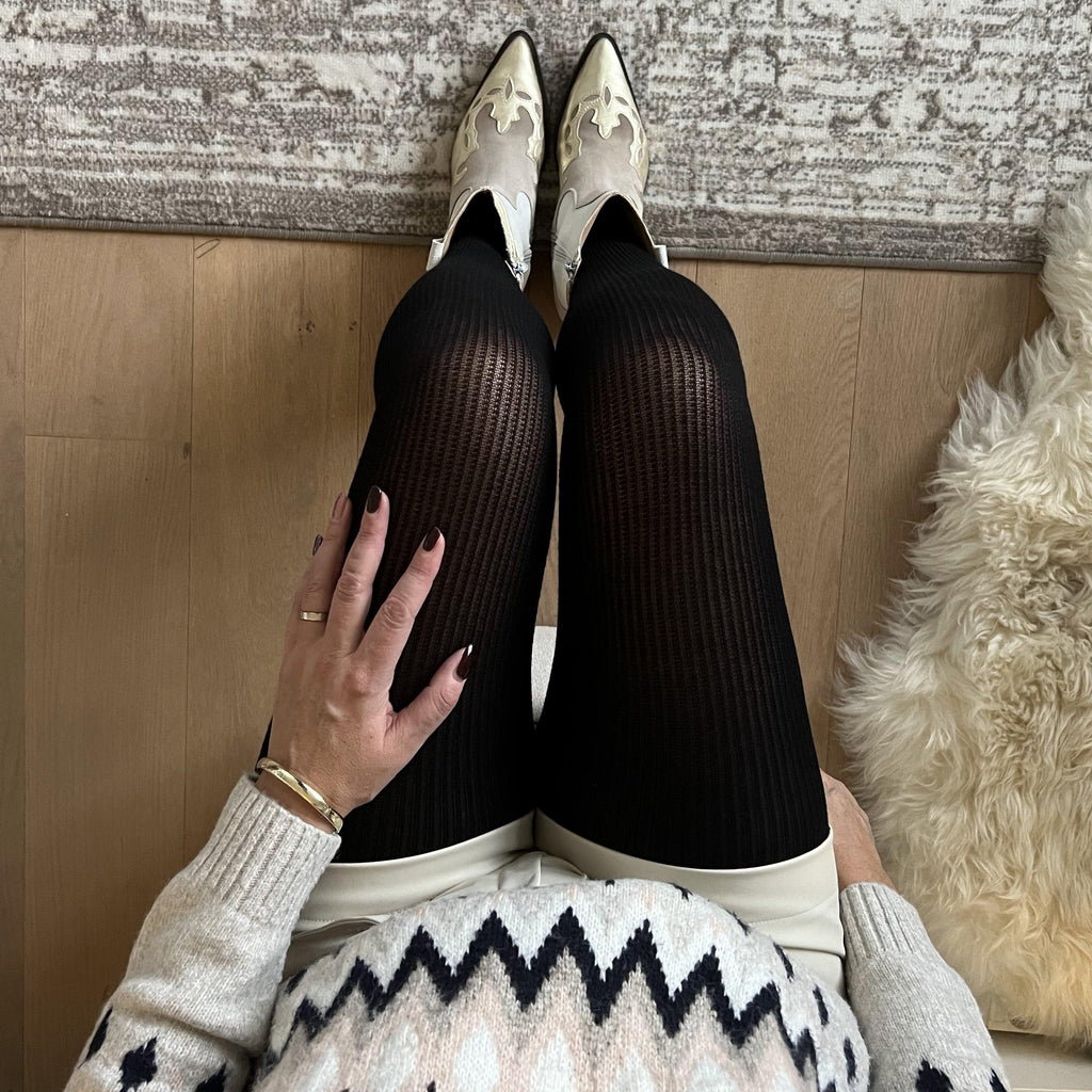 Ribbed Cashmere Tights - Black - Snag Canada