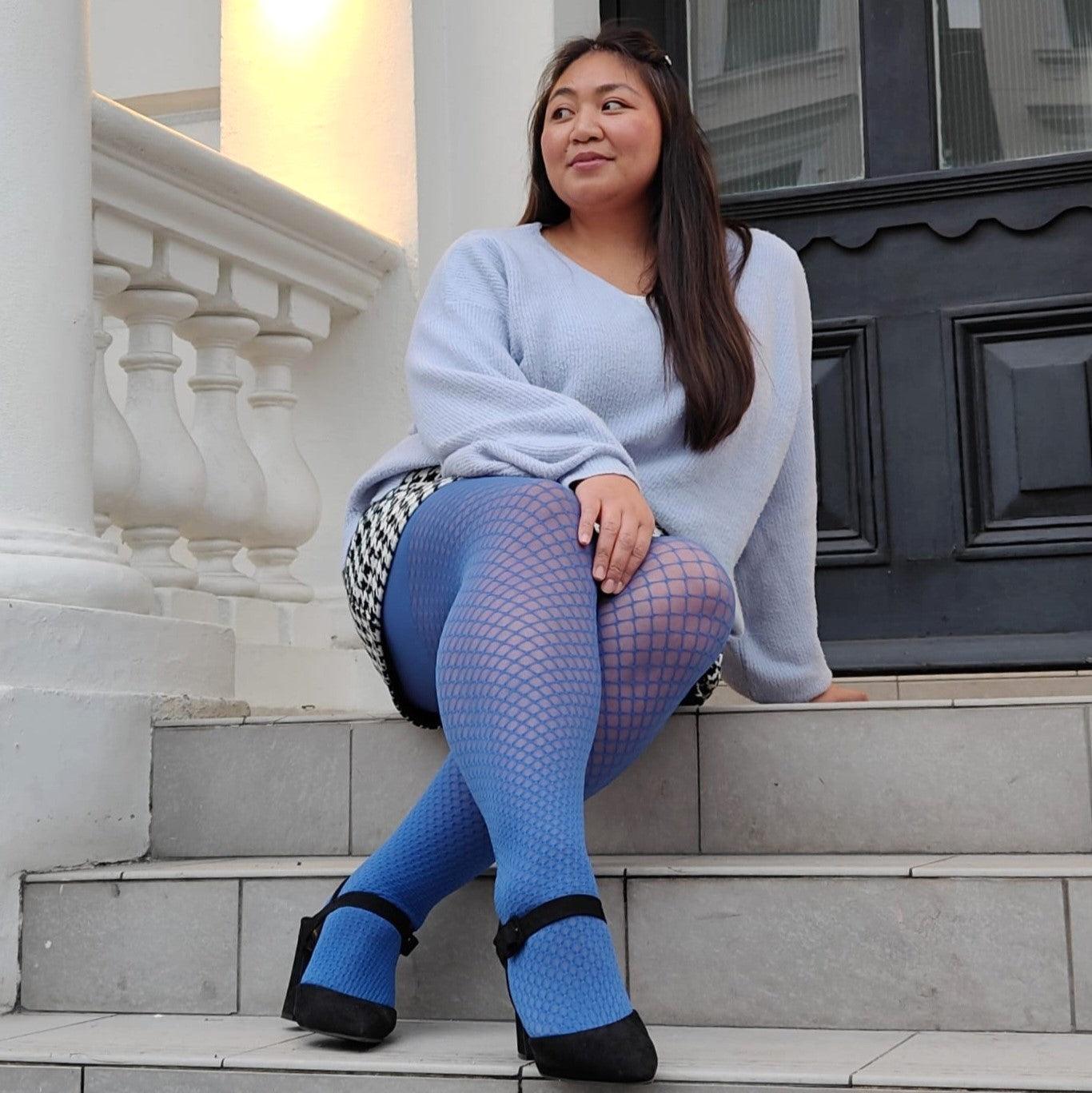 Faux Fishnet Neon Blue Coloured Tights